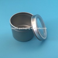 round metal tin box with transparent lid 2oz. slip window lid deep aluminum tin can 2 inches wide