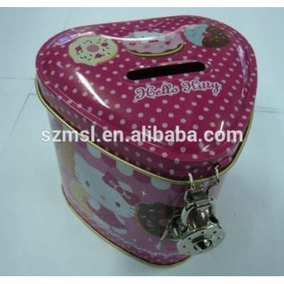 Heart shaped Tin Box, Coin Bank, Coin Box